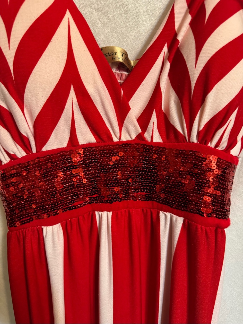 Red & White Striped Sequin Waist Dress
